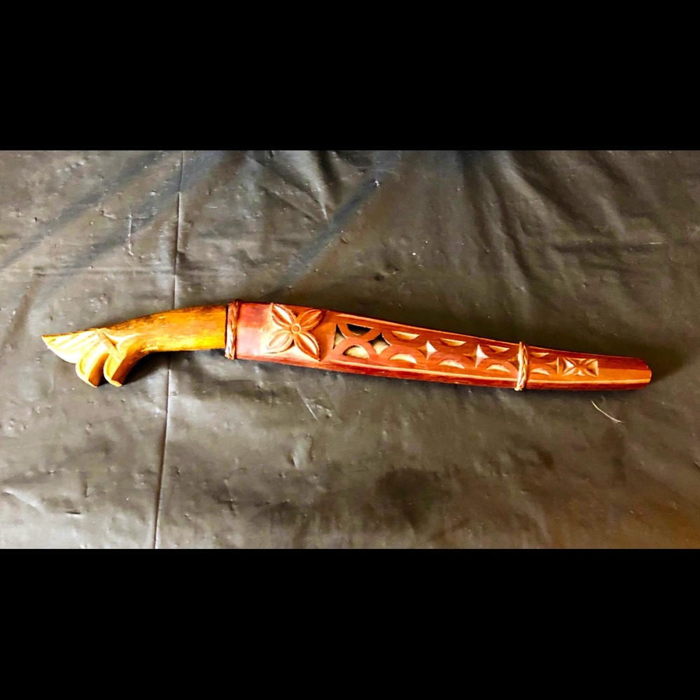Letter opener or knife in hand carved Hardwood sheath Pa Dutch Amish crafted VTG